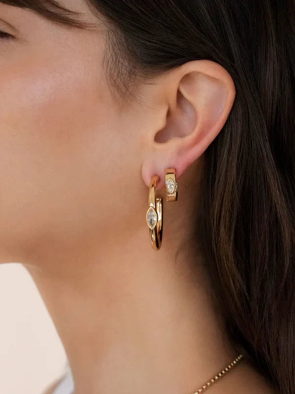 Small Marquise Crystal Hoops in Gold