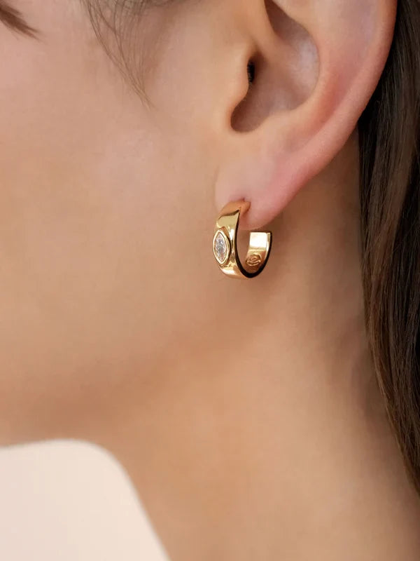 Small Marquise Crystal Hoops in Gold