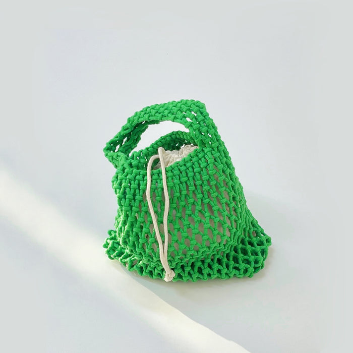 Front view of green Small Multi-Colored Crochet Handbag, easy for commuting and weekends.