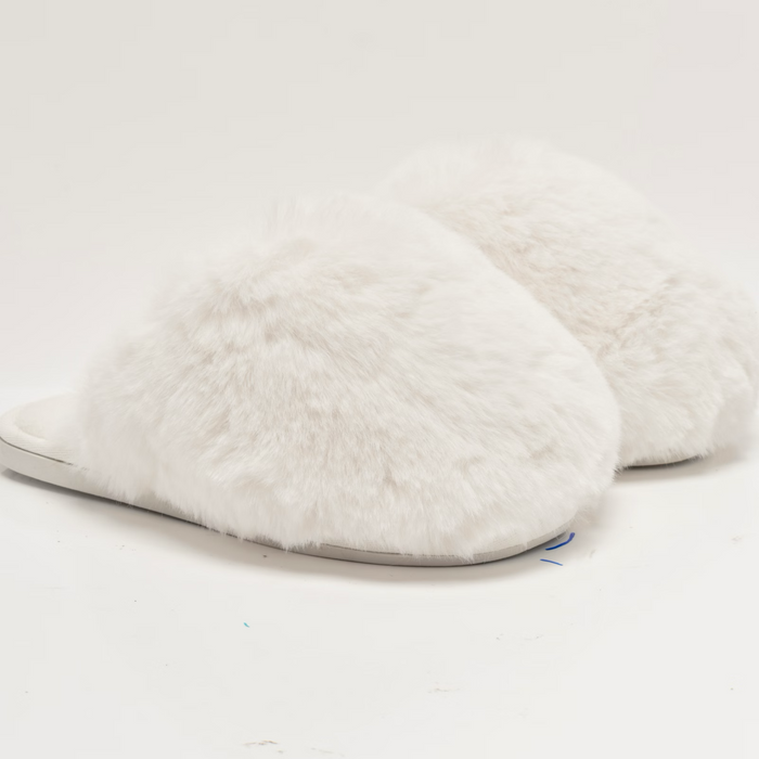 Snowball Slippers in Snow Faux Fur - Madison's Niche