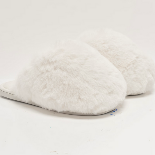Snowball Slippers in Snow Faux Fur - Madison's Niche