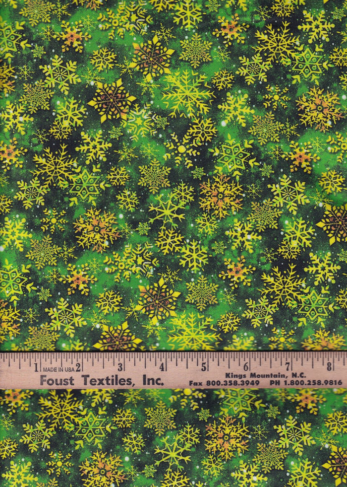 Snowflakes on Green 100% Cotton
