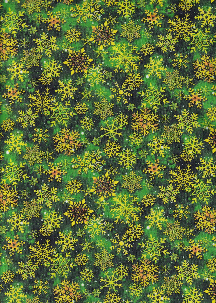 Snowflakes on Green 100% Cotton