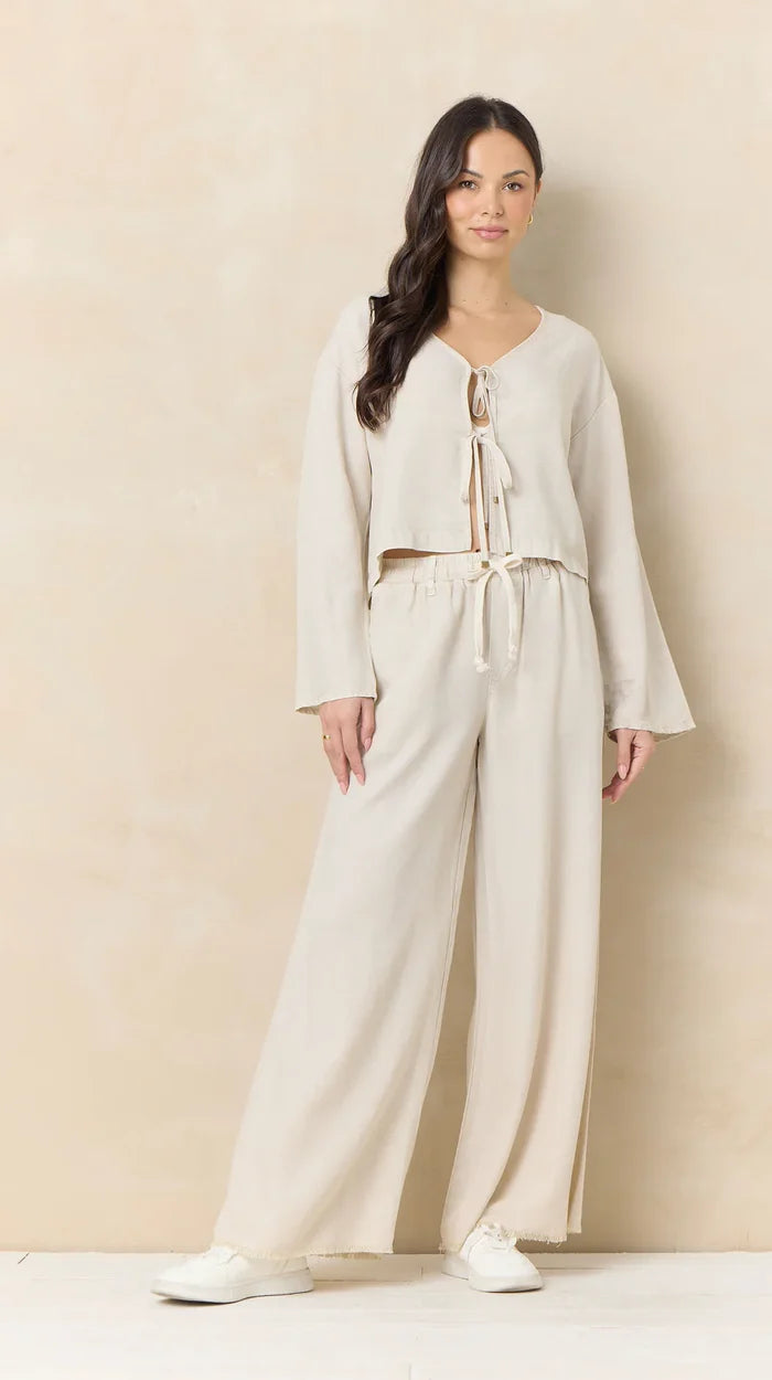 Soft Tencel Tie Front Top in Tan - Madison's Niche