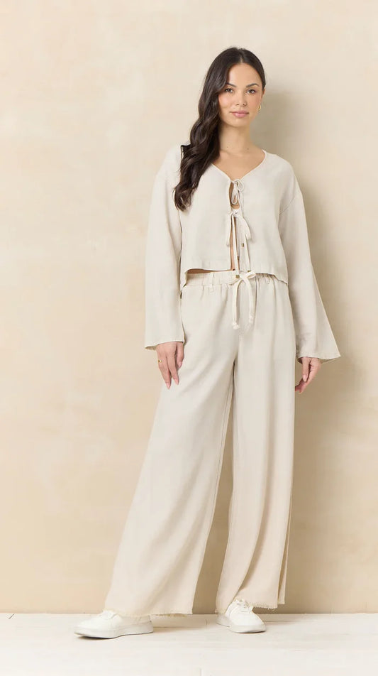 Soft Tencel Tie Front Top in Tan - Madison's Niche