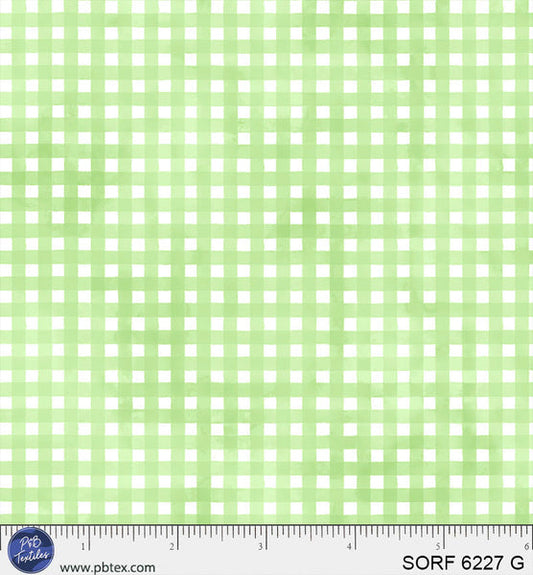 Sorbet Flannel Green Gingham Cotton 44" / 45" Fabric per yard