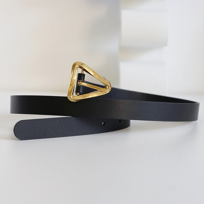 Front view of black Spiral Triangle Belt, stylish design for daily wear