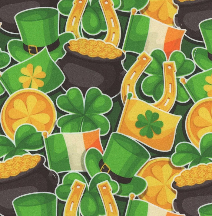 St Patricks Day Gold on Green 100% Cotton Price per Yard