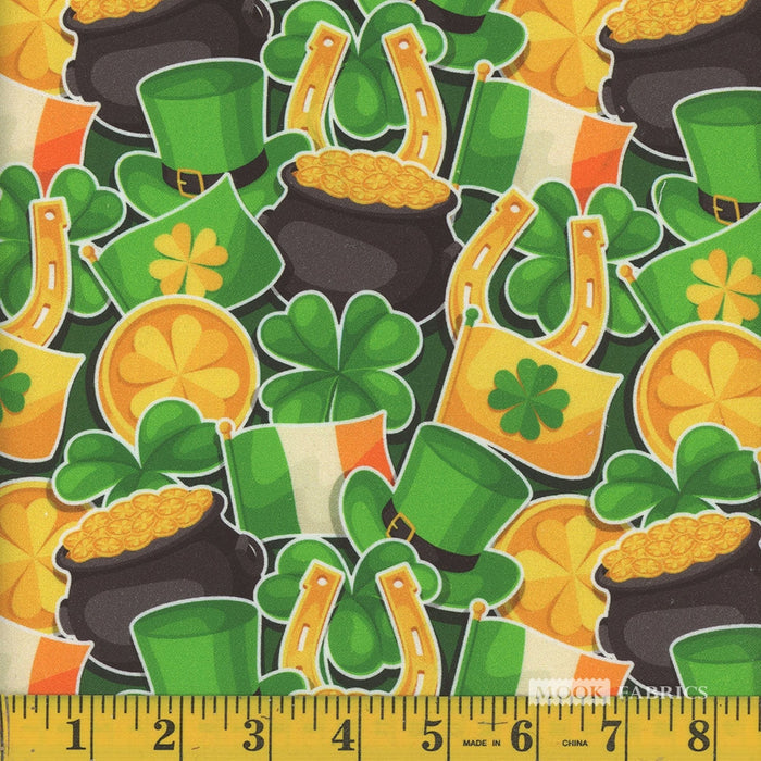 St Patricks Day Gold on Green 100% Cotton Price per Yard
