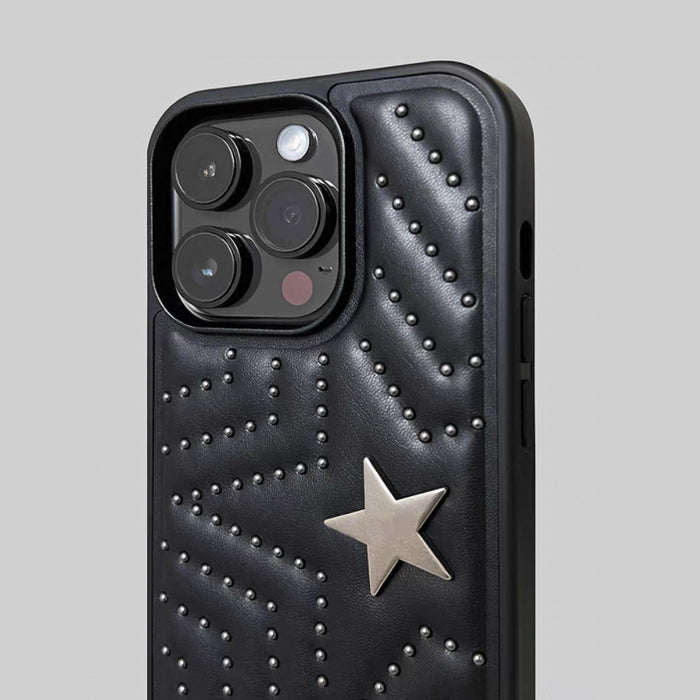 Front view of Star Studded Leather Case. Shimmering metallic stars on a premium faux-leather backdrop.