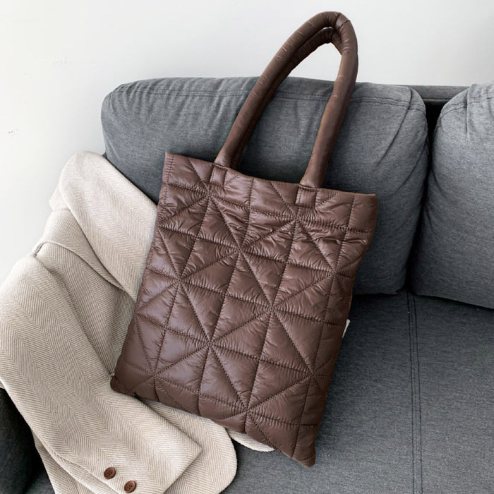 Front view of Starburst Quilted Shoulder Bag in brown, ideal for errands and gifting.