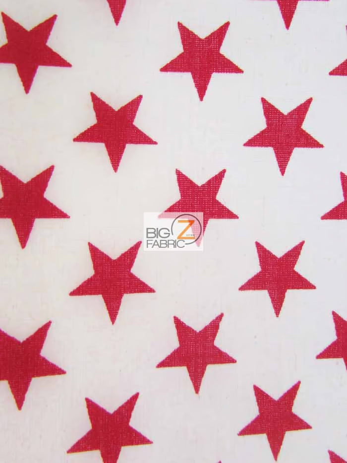 Stars White/Red Cotton Polyester Fabric