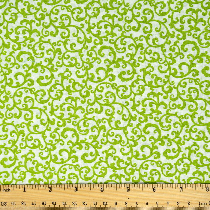 Stitch & Sparkle 100% Cotton, 44" Wide, DIY Project Quilt and Craft Fabric for Sewing, Cut by the Yard, Mini Scroll Lime
