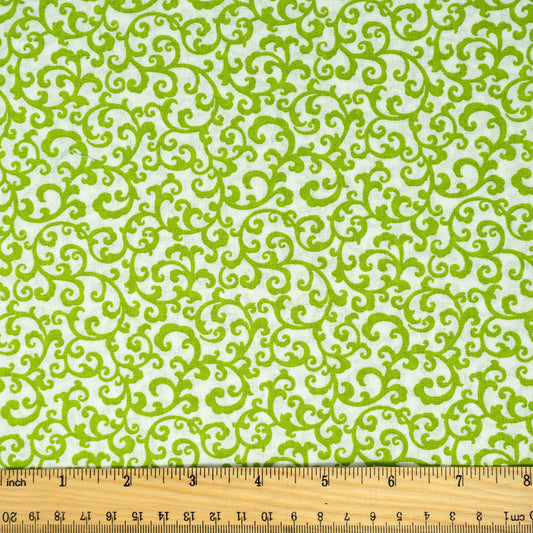 Stitch & Sparkle 100% Cotton, 44" Wide, DIY Project Quilt and Craft Fabric for Sewing, Cut by the Yard, Mini Scroll Lime
