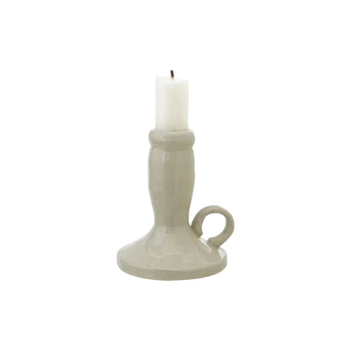 Stoneware Chamberstick in Cream - Madison's Niche