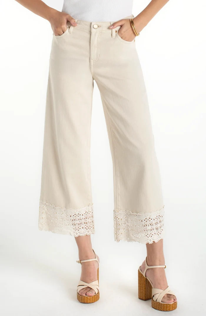 Stride Wide Leg With Lace Trim in Ercu - Madison's Niche