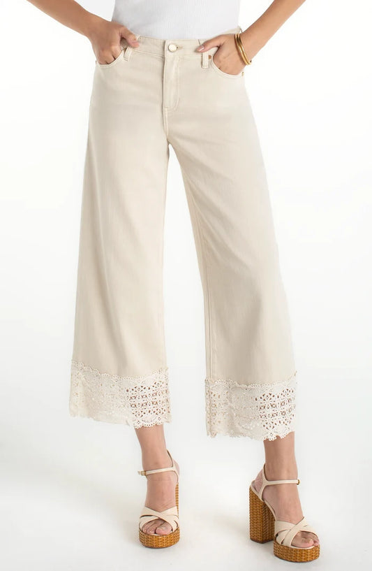 Stride Wide Leg With Lace Trim in Ercu - Madison's Niche