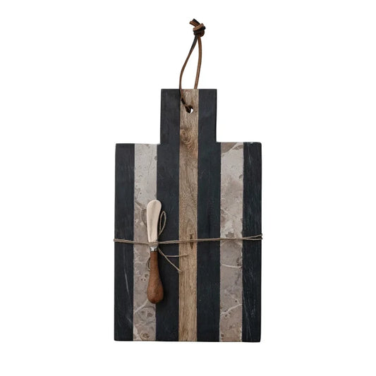 Striped Marble Board with Knife - Madison's Niche
