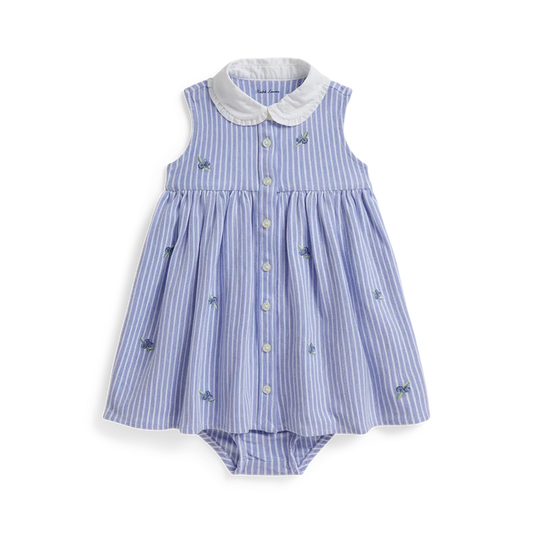 Striped Ruffle Dress in Blue - Madison's Niche