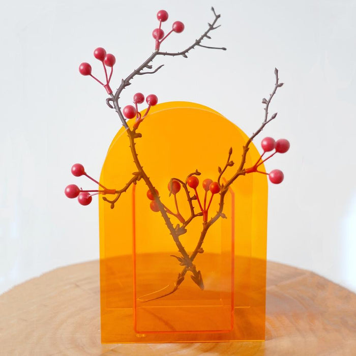Angled view of Sunset Vase on the table, ideal for home decor.