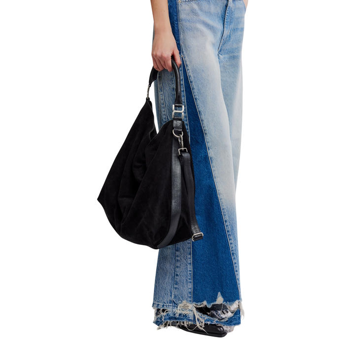 Suzie Suede Slouchy Tote in Black