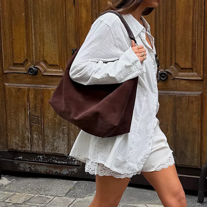 Suzie Suede Slouchy Tote in Espresso