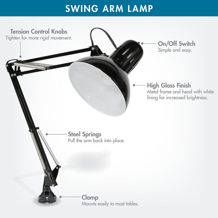 Swing Arm Lamp with LED Bulb Black