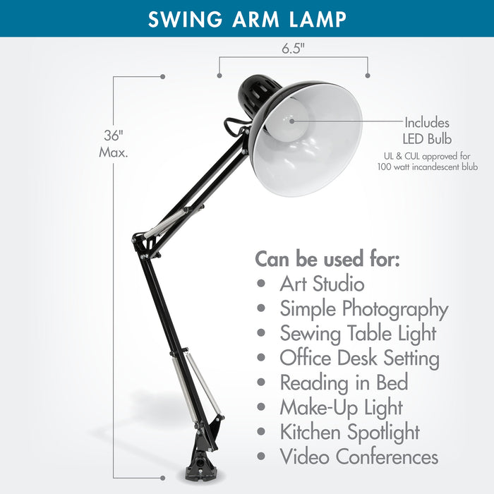 Swing Arm Lamp with LED Bulb Black