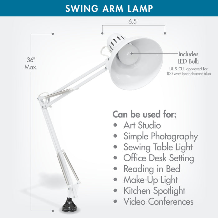 Swing Arm Lamp with LED Bulb White