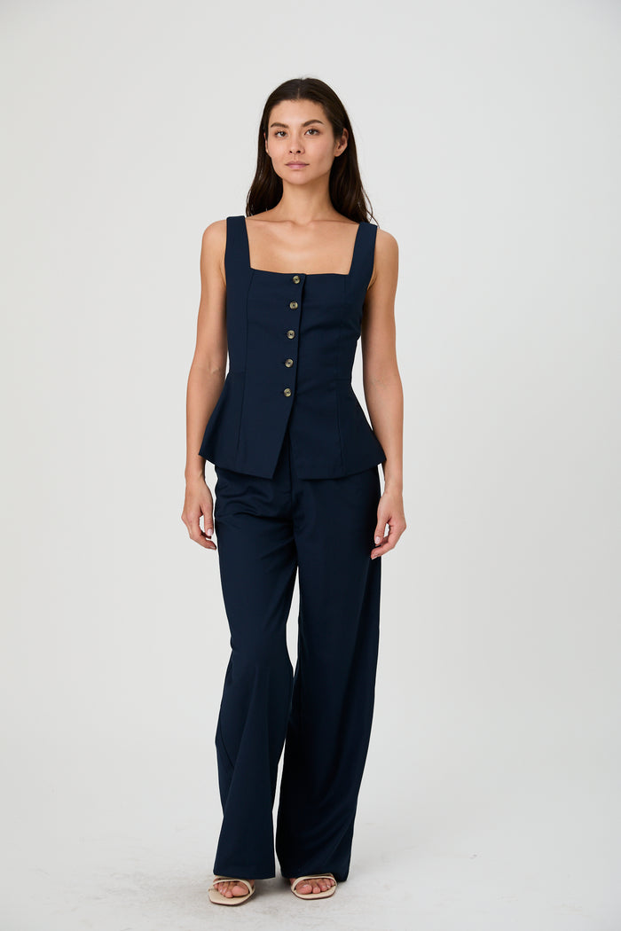 Twill Square Neck Top in Marine - Madison's Niche