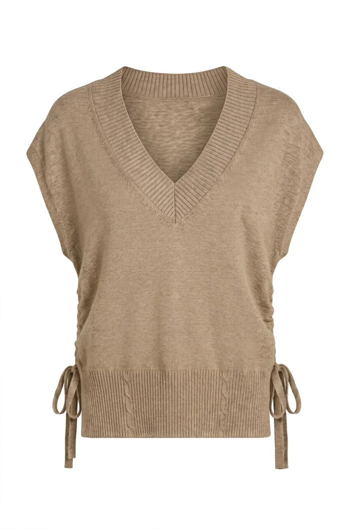 V-neck Dolman Sweater with Ties in Khaki