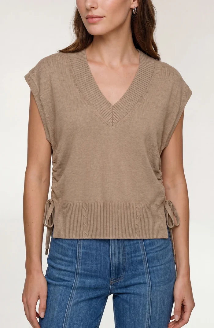 V-neck Dolman Sweater with Ties in Khaki