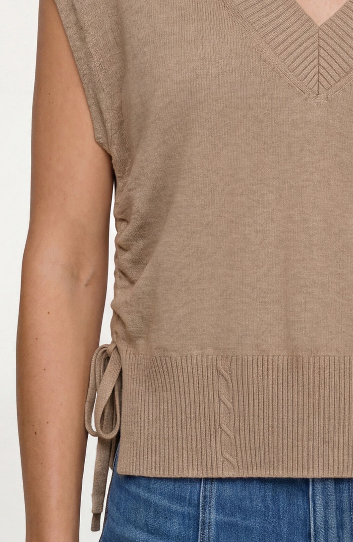 V-neck Dolman Sweater with Ties in Khaki