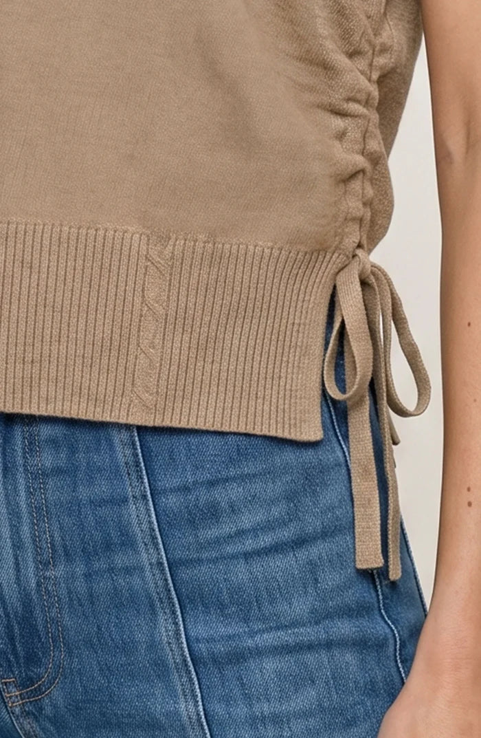 V-neck Dolman Sweater with Ties in Khaki