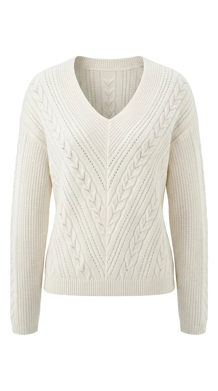 V-neck Drop Shoulder Sweater in Cream