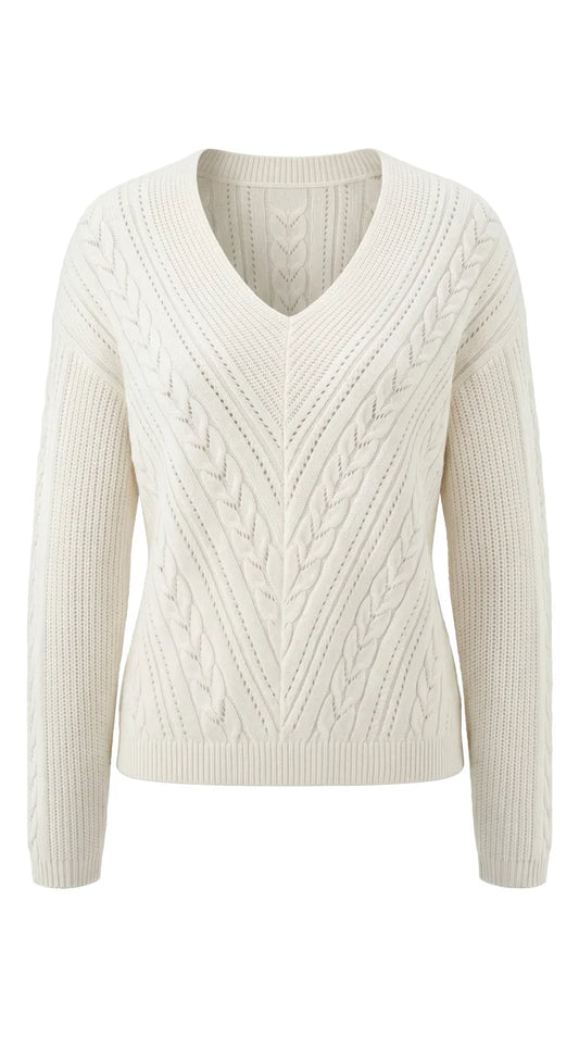 V-neck Drop Shoulder Sweater in Cream