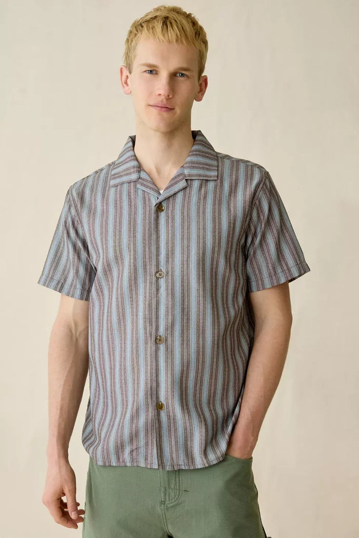Vacation Stripe Short Sleeve Shirt in Chocolate - Madison's Niche