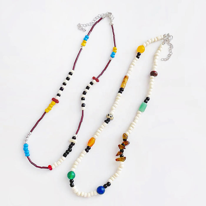 Front view of  two Vivid Hue Beads Necklaces shown together , great for everyday outfits.