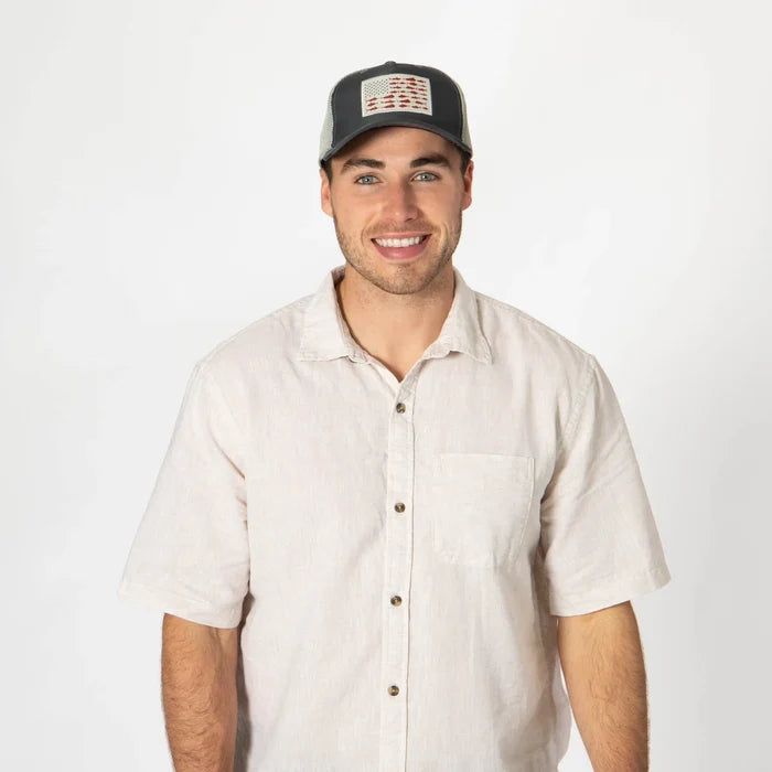 Water Performance Americana Fishing Trucker Hat in Charcoal - Madison's Niche