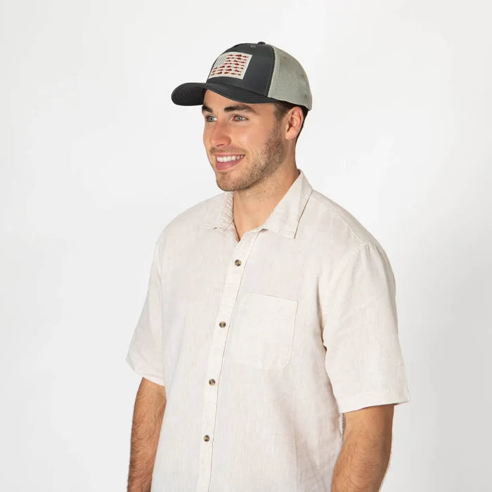 Water Performance Americana Fishing Trucker Hat in Charcoal - Madison's Niche