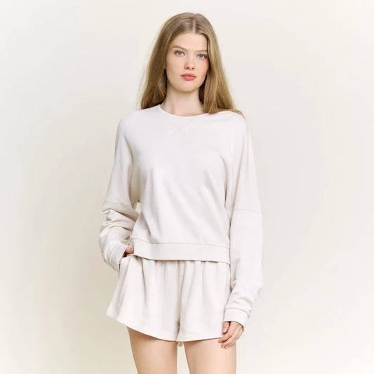 Weekend Club Long Sleeve Shortie Set in Putty - Madison's Niche
