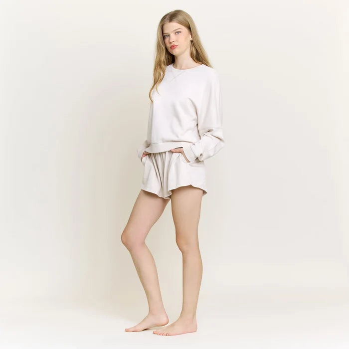 Weekend Club Long Sleeve Shortie Set in Putty - Madison's Niche