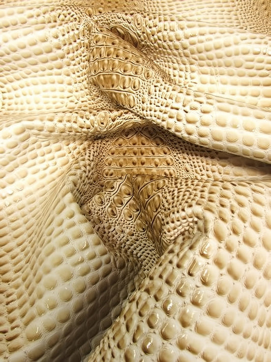 Western Cream (New Lot) Florida Gator 3D Embossed Vinyl Fabric / Sold By The Yard