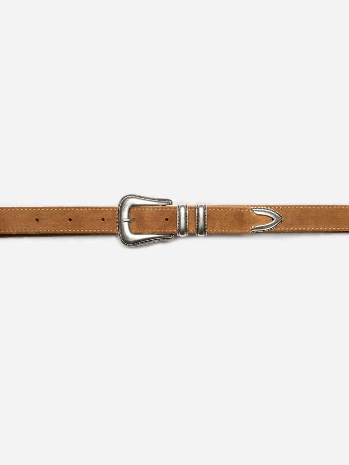 Western Suede Silver Leather Belt - Tobacco