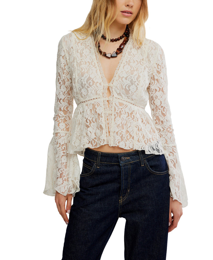 Whispering Love Lace Top in Tofu - Madison's Niche