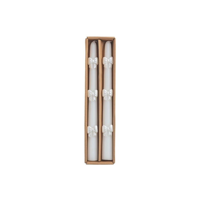 White Bow Candlesticks - Madison's Niche