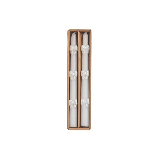 White Bow Candlesticks - Madison's Niche
