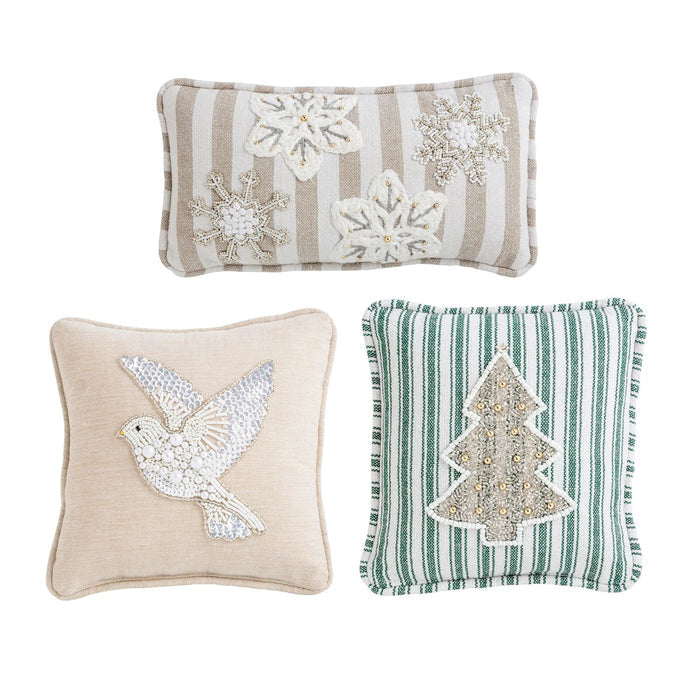White Christmas Mini Beaded Pillow