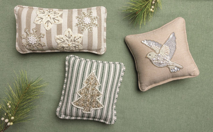 White Christmas Mini Beaded Pillow