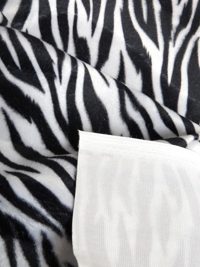 White/Black Small Stripe Velboa Zebra Animal Short Pile Fabric / Sold By The Yard